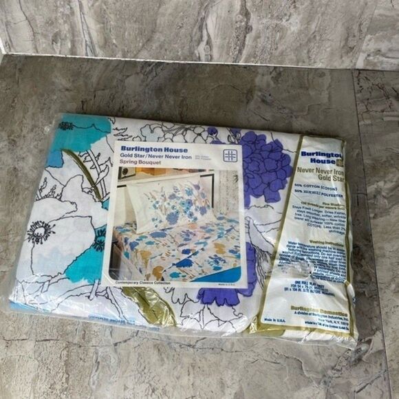 New Vintage Floral 60s 1960s 70s 1970s flat sheet Burlington Spring bouquet - Picture 10 of 10